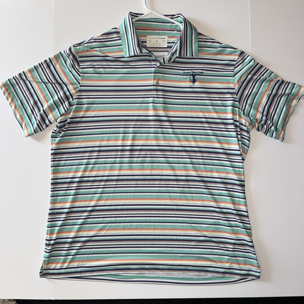 Men's Large Bermuda Sands Robert Trent Jones Golf Trail Striped Polo UPF 50+